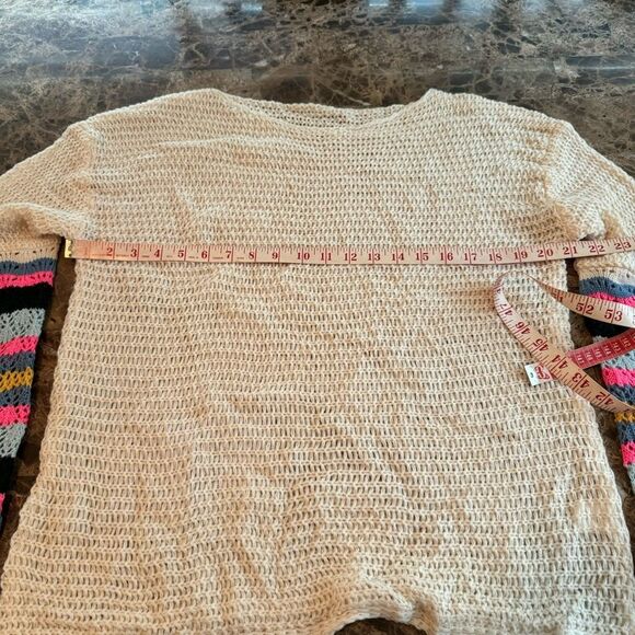 Striped Sleeve Sweater Size XL Loose Knit Rainbow Color - Picture 3 of 10